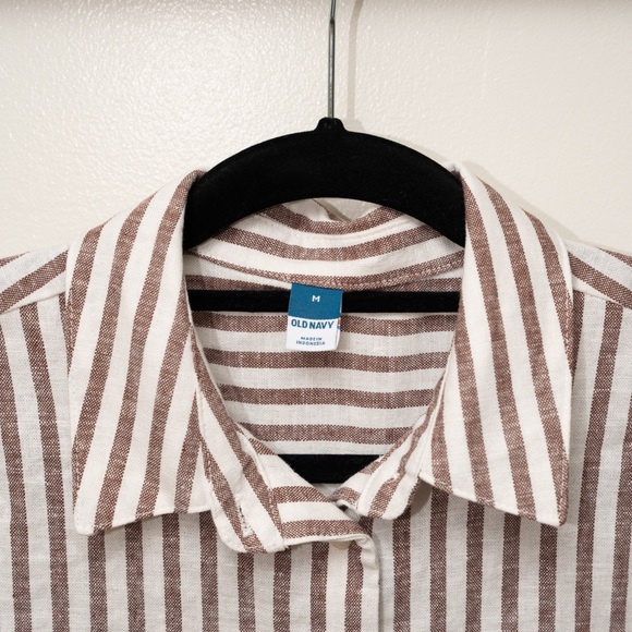Old Navy Brown and White Striped Shirt Dress - Picture 3 of 5